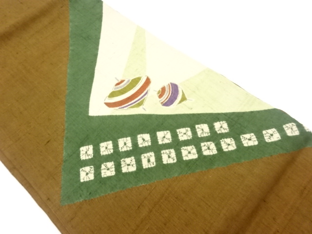 手織り紬絞り抽象菱に独楽模様名古屋帯